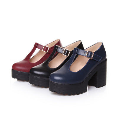 Womens Pumps Shoes Mary Jaen Block Platforms Heels T-strap - Byairvana