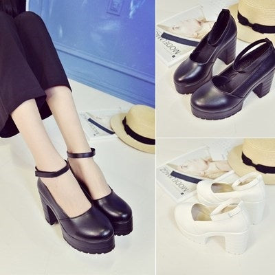 Womens Pumps Shoes Ankle Strap Thick With Heel Platforms - Byairvana