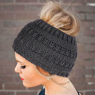 Women Headwrap Ponytail Beanies Hat Winter Warm Ear Warmer Head Wrap Casual Crochet Turban Hats Female Soft Knit Woolen Caps - Byairvana