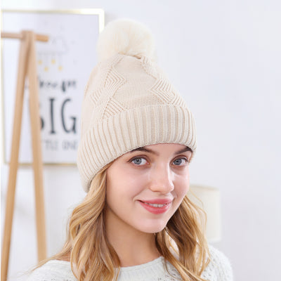 Ladies Winter Woolen Caps Solid Color Single Ball Core-spun - Byairvana