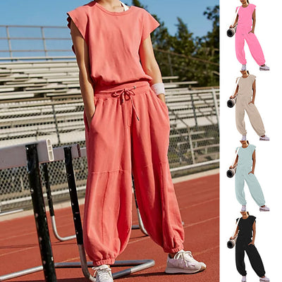 Summer Loose Sleeveless Long Jumpsuit With Backless Design Fashion Elastic Waist And Pockets Straight Jumpsuit Womens Clothing - Byairvana